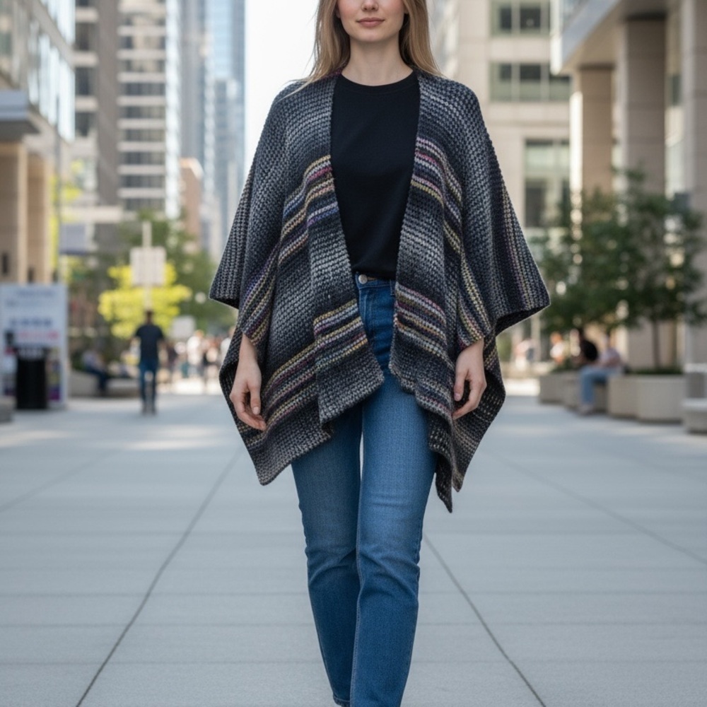 Anthropologie Do Everything in Love Multicolor Striped Poncho